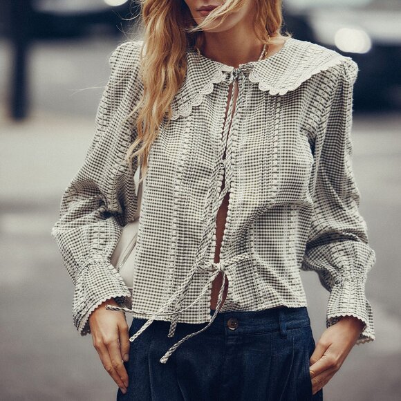 Icone Tops - NWT Tie-front Peter Pan-collar blouse